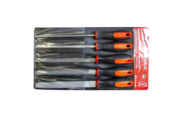 file set 5pcs (flat, triangular, round, half-round, square l-200mm), on holder
