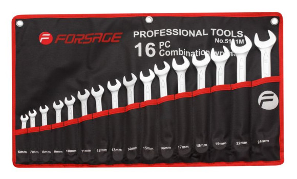combination wrench set 16pcs (6-19, 22, 24mm), on holder