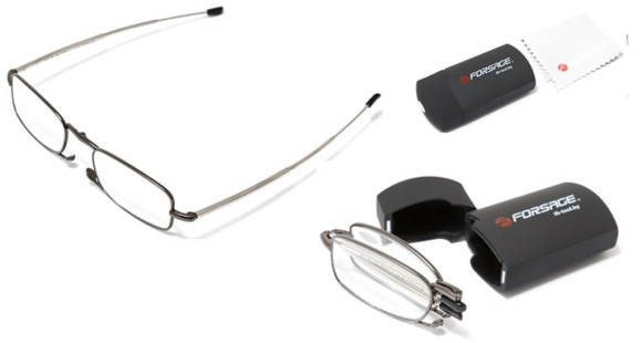 compact glasses (+1.00, metallic frame), in a plastic case
