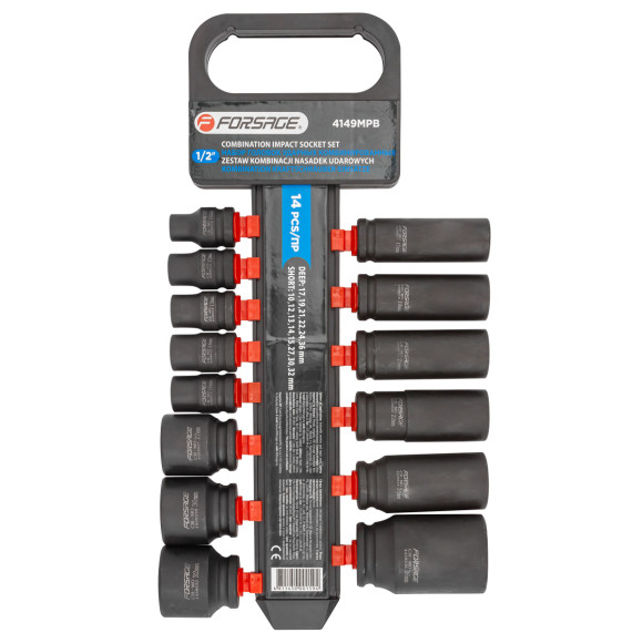 combination impact socket set 14 pcs 1/2" (short10,12-15,27,30,32mm; long17,19,21,22,24,36mm)