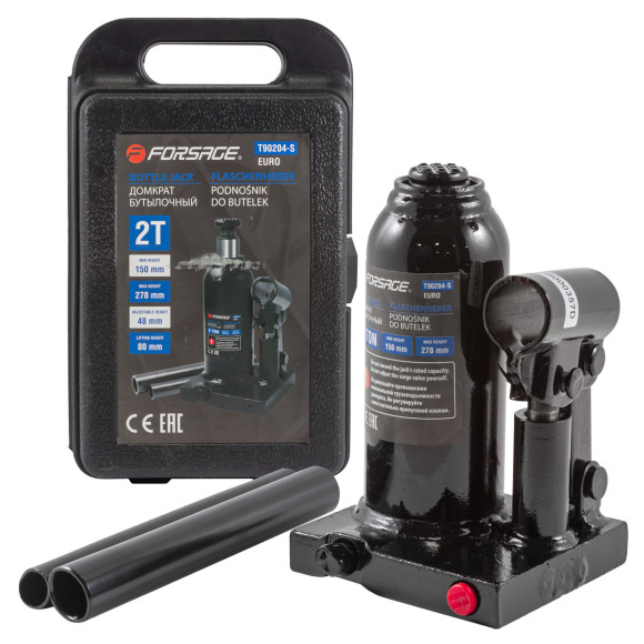 bottle jack 2t with valve (h min 150mm, h max 278mm, weight 2,6 kg), in a case