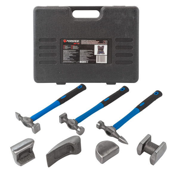 Auto body panel repair tool kit straightening hammers with mandrels set 7pcs, in a case