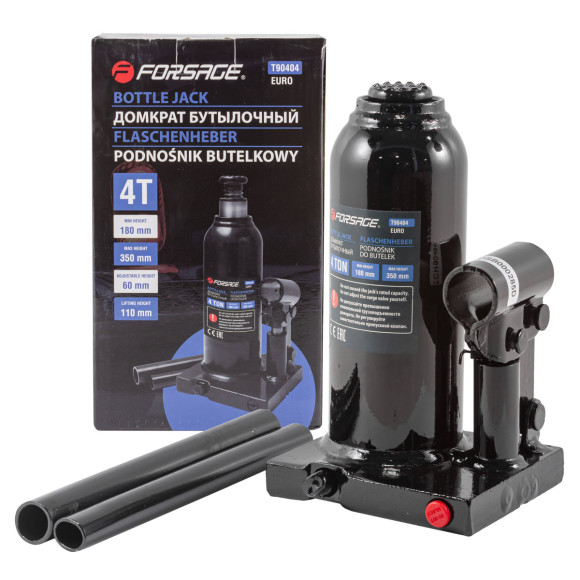 bottle jack 4t with valve + repair kit (pickup height - 194mm, lifting height - 372mm, rod step - 11