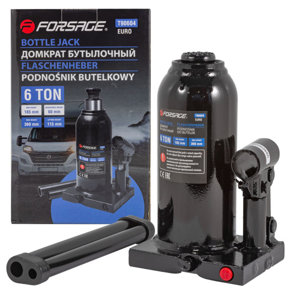 bottle jack 6t with valve + repair kit (h min 216mm, h max 413mm)