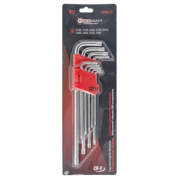 L-type extra long Torx-wrenches set with hole CR-V 9pcs (T10, 15, 20, 25, 27, 30, 40, 45, T50), in p