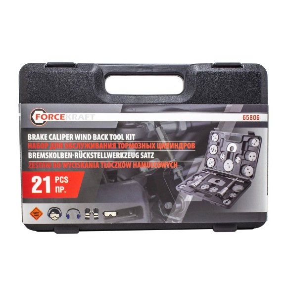brake caliper wind back tool kit 21pcs (right / left-hand drive), in a case