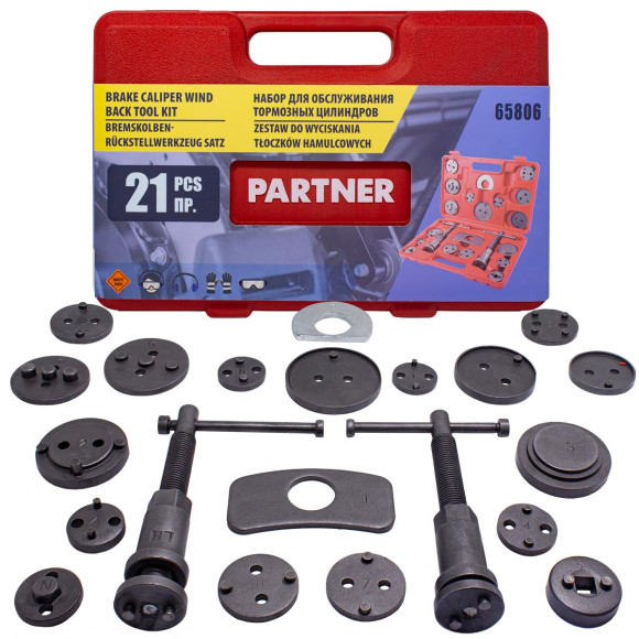 brake caliper wind back tool kit 21pcs (right / left-hand drive), in a case