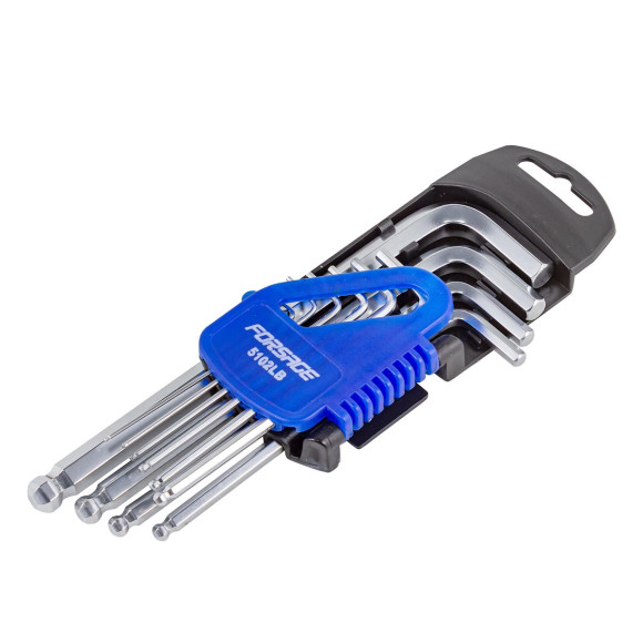 l-type long hex-wrenches set with ball end 10pcs (1.27, 1.5, 2, 2.5, 3-6, 8, 10mm), in plastic holde