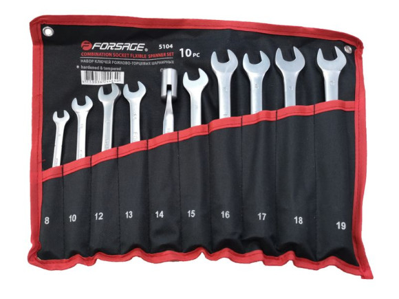 combination open end and hinged socket wrench 10pcs (8, 10, 12-19mm), in a holder