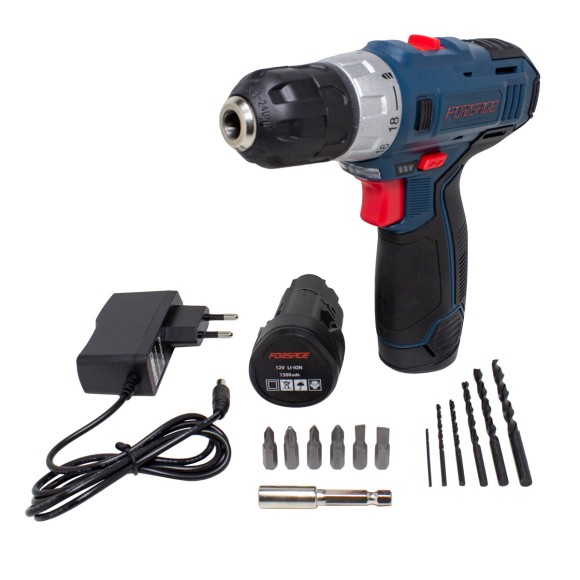 cordless screwdriver 12v, 1.3ah chuck 0.8-10mm (2 pieces li-ion, charging indicator.drill bits 1.5,