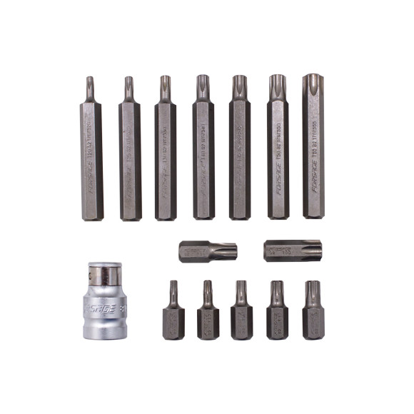 set of bits torx with bit holder, 15pcs 1/2"(l 30/75mm; t20, t25, t30, t40, t45, t50, t55), in a me