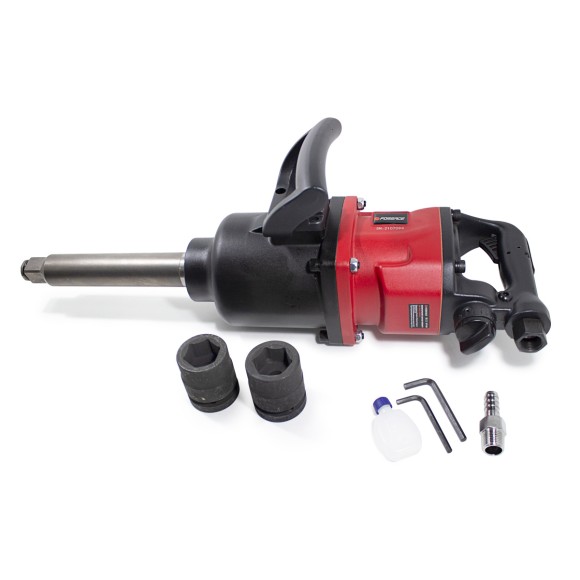 Long-reach impact wrench with long shaft, reverse direction and power adjustment 1''+32,33mm torque