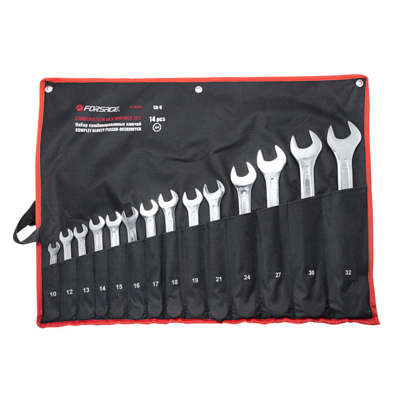 combination wrench set 14pcs, 6 point (10, 12-19, 21, 24, 27, 30, 32mm), on holder