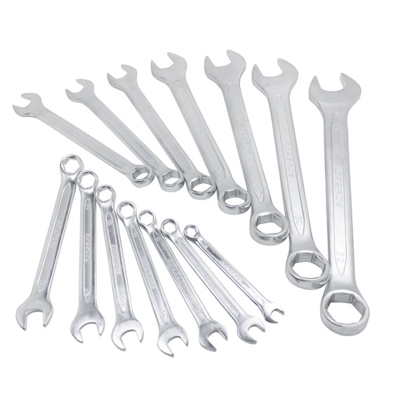 combination wrench set 14pcs, 6 point (10, 12-19, 21, 24, 27, 30, 32mm), on holder